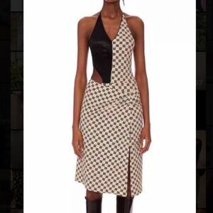 MISBHV Limited Khaki + Black Monogram Asym Halter One-Piece + Draped Skirt – NEW